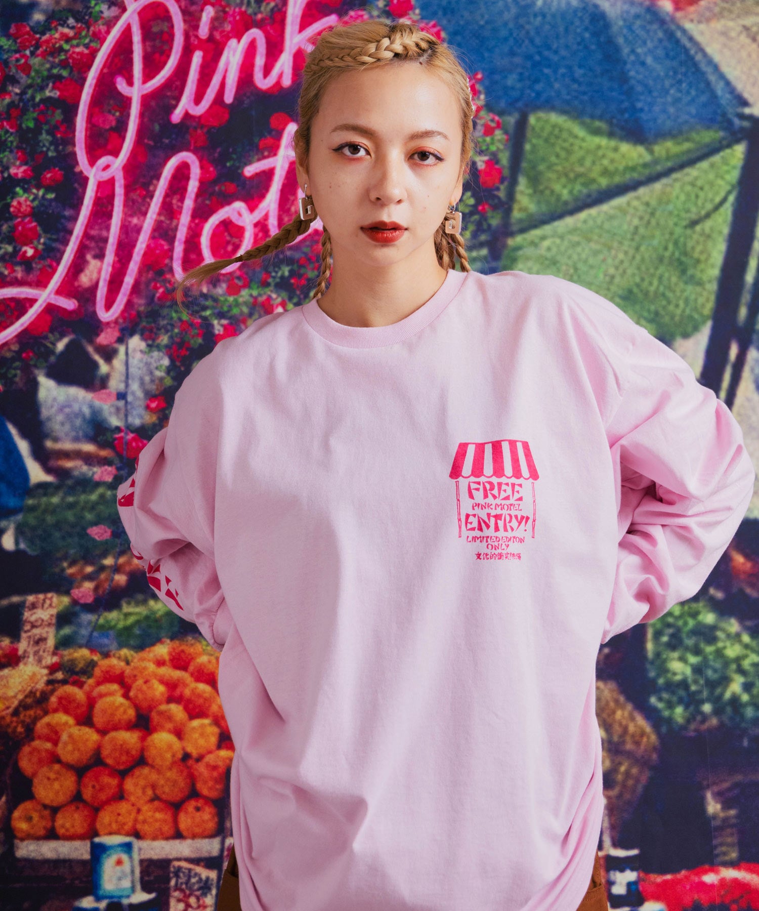 PRO ×nodress 限定販売ピンク ケーキ ロングtシャツ-