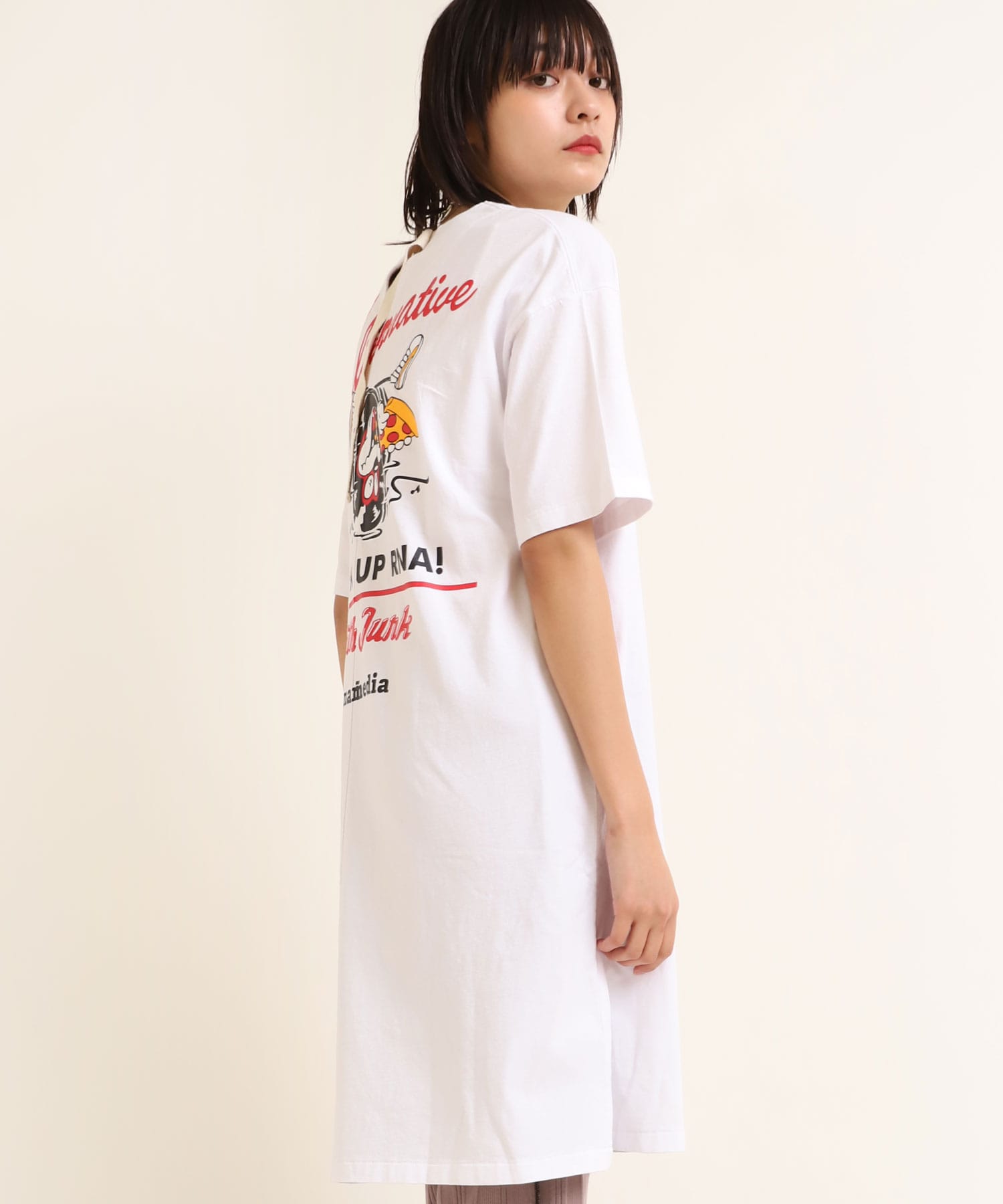 M1659 レコードプリントバックベルトtワンピース M ホワイト ワンピース Rna Online Store アールエヌエー公式通販