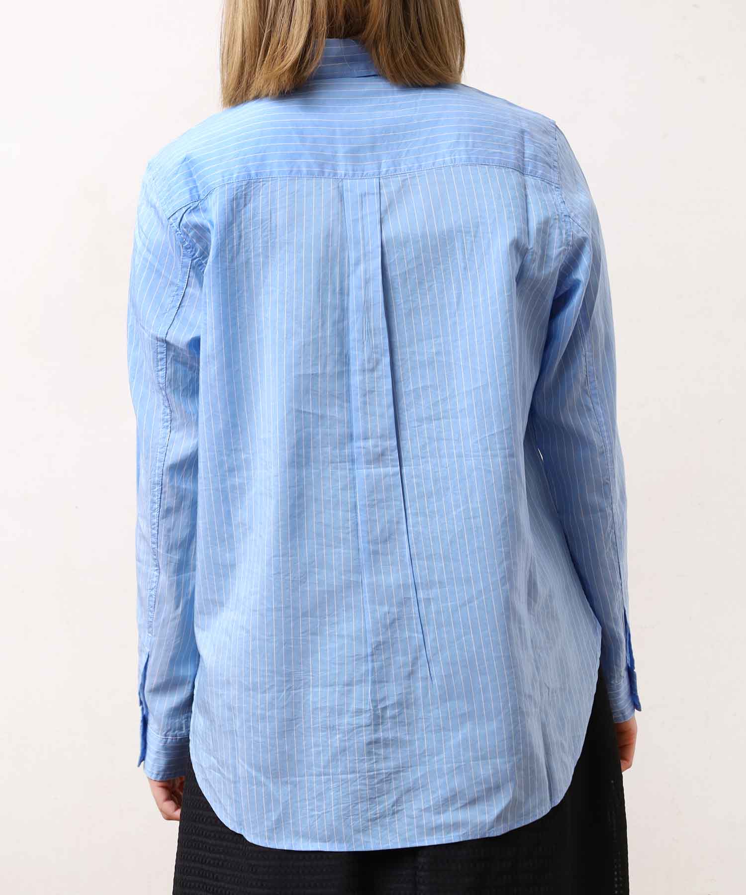 【ブルー】B2226 刺繍ストライプシャツ