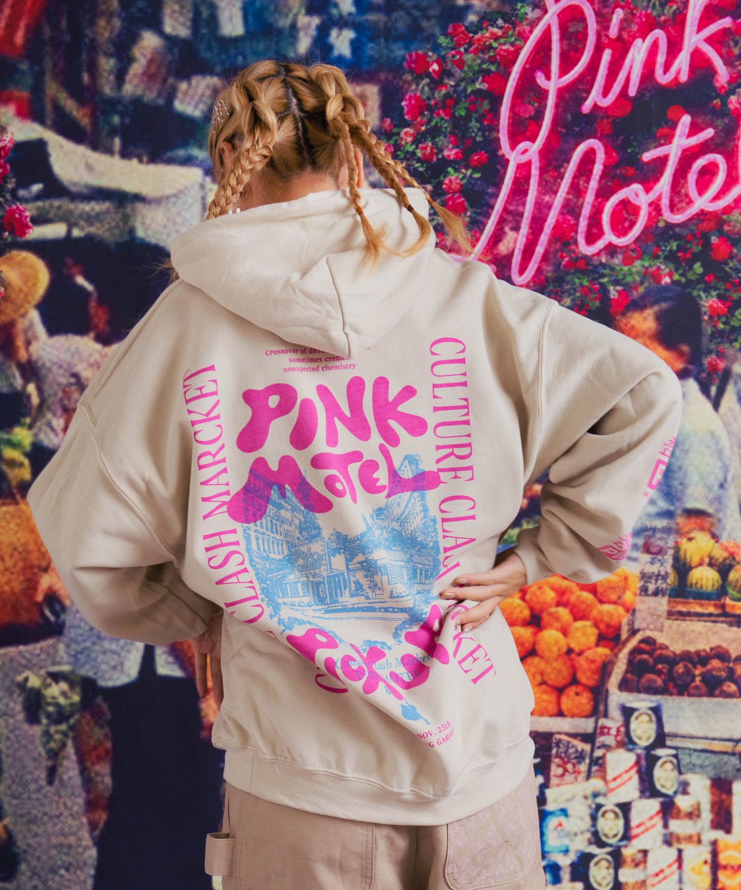 HUFパーカー トップス ピンク pink ロゴ プリント フード ハフ 裏起毛