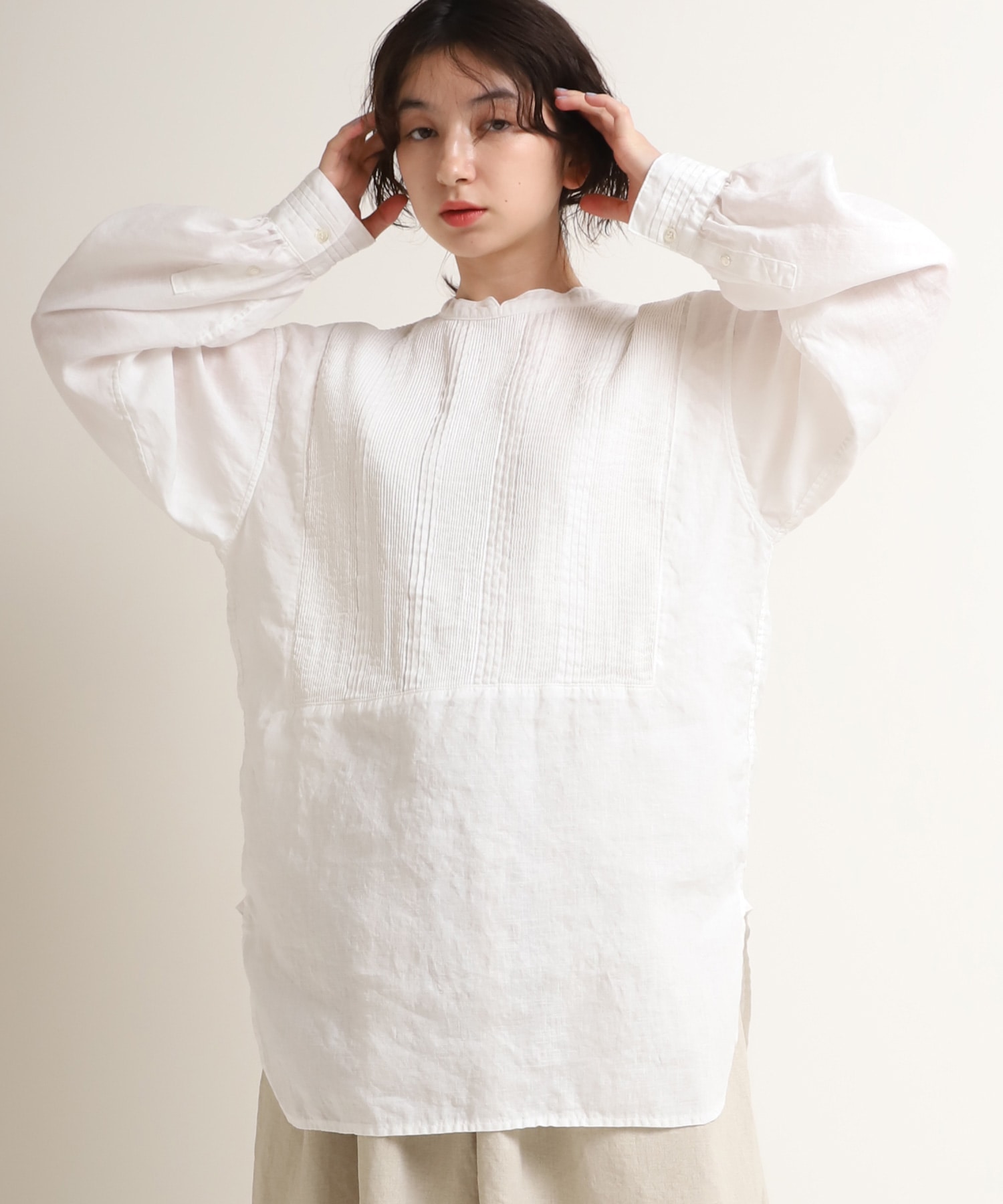 B2611 【N EXCLUSIVE】アンティークリネンピンタックドレスシャツ