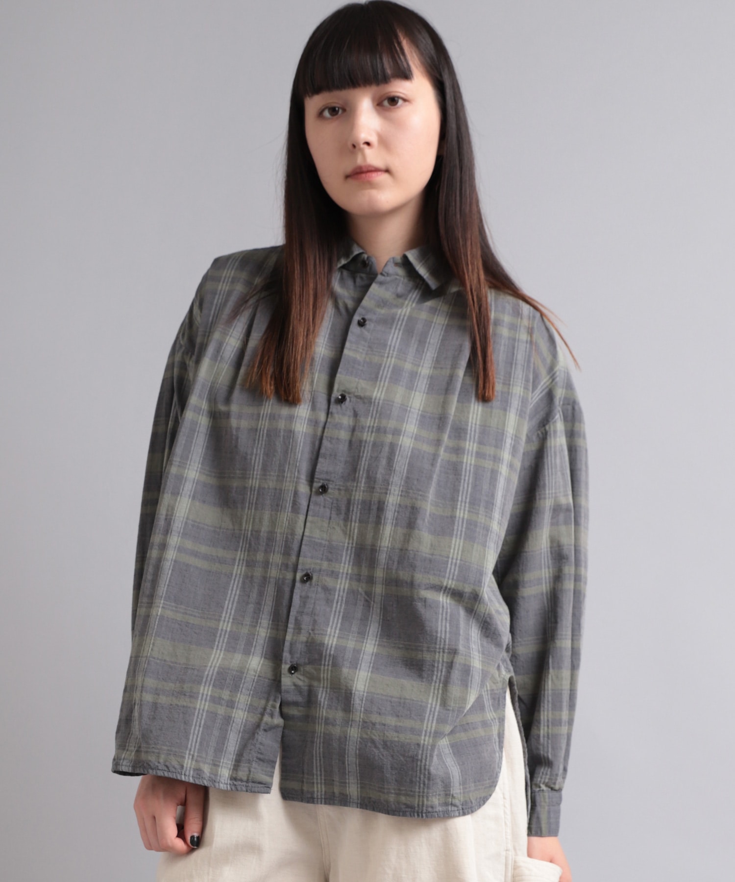B2738 40/-ムラ糸コットンチェックシャツ