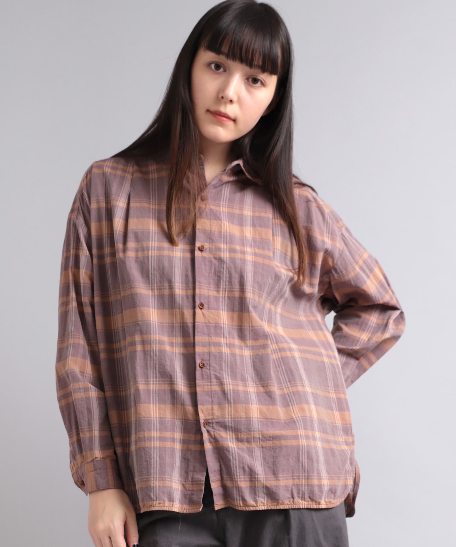 B2738 40/-ムラ糸コットンチェックシャツ