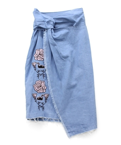 G0908 スワン刺繍巻きスカート