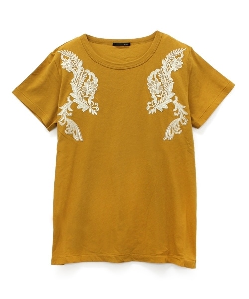 M0702 40/-フラワー刺繍ルーズTシャツ