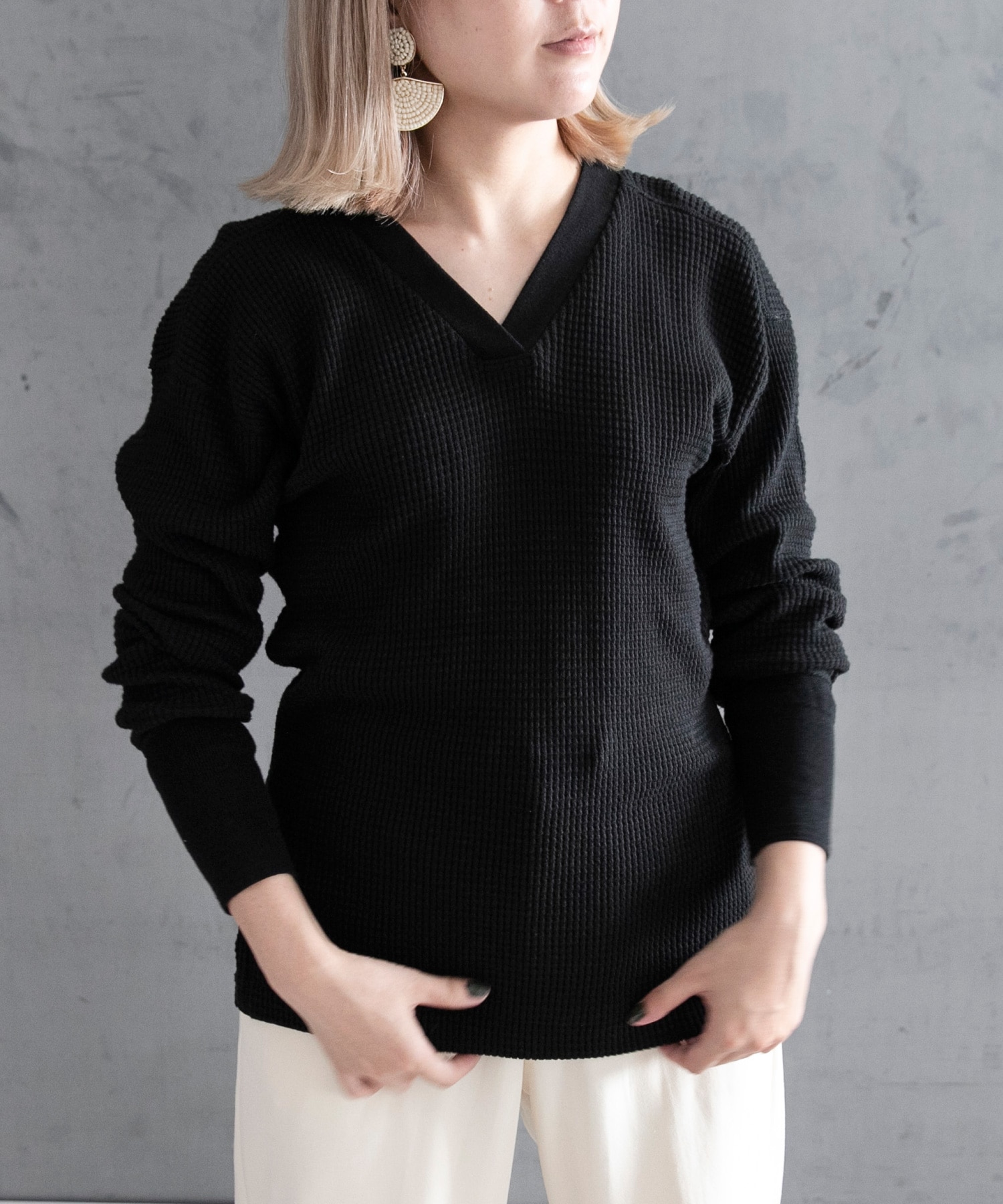 M1296 Vintage Thermal Vネックプルオーバー